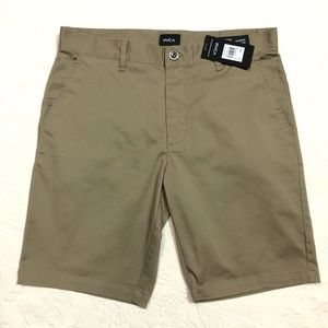 RVCA”. Khaki Tan Men’s Flat Front Shorts Size 34